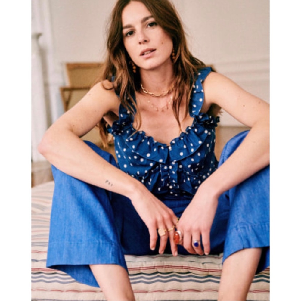 Sézane Alban Dotty Blue Top - SZ 36 (US 4)